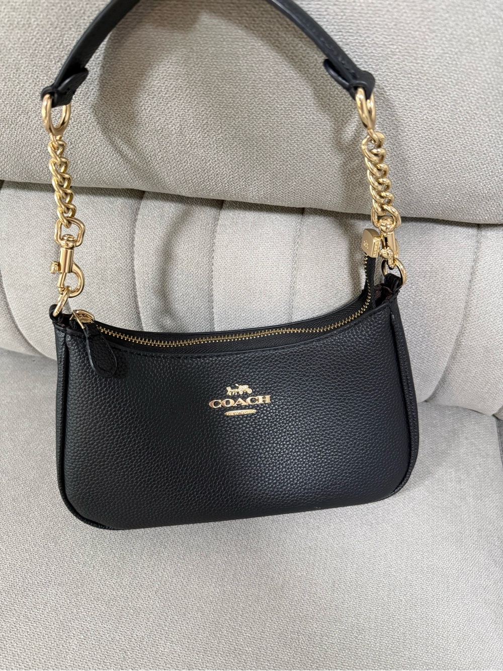 Coach Black Pebbled Leather Shoulder Bag with Gold Hardware Accent